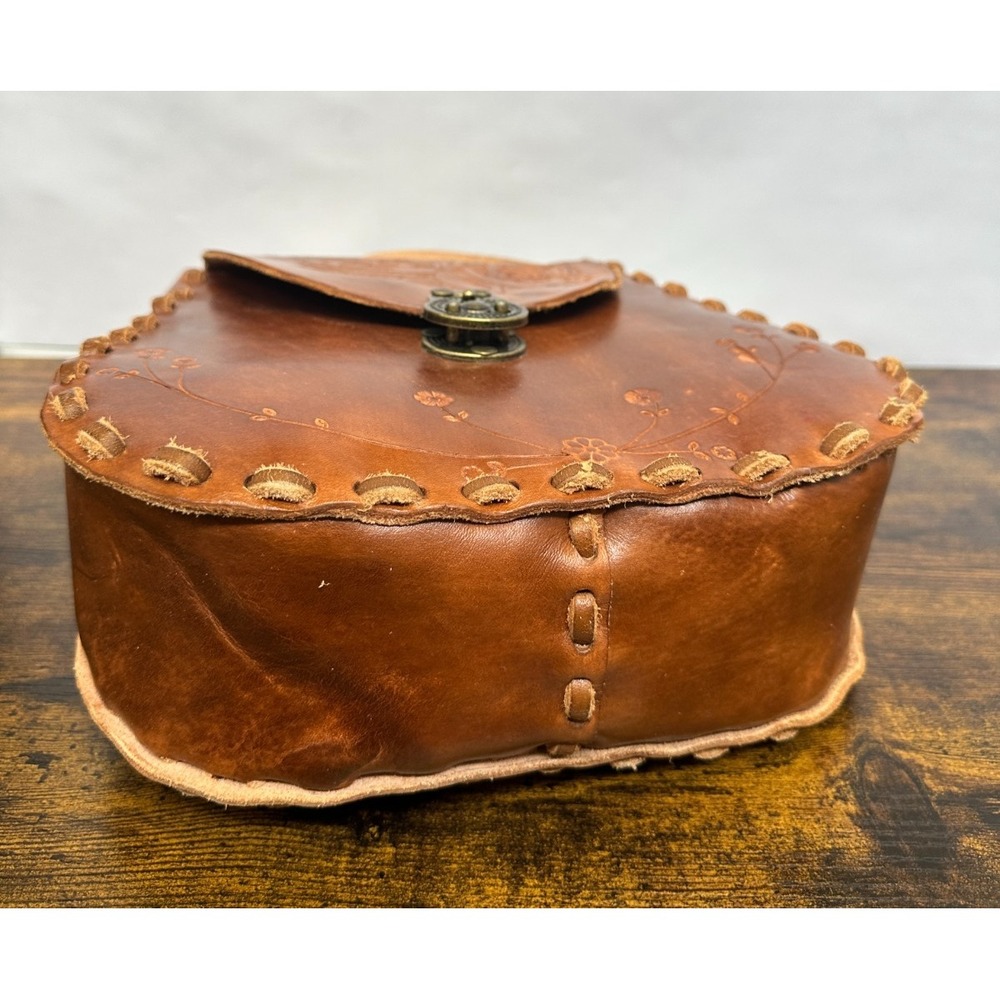 Whipstitch Tooled Leather Shoulder Bag Floral Boho Western Hippie Unbranded - Picture 12 of 16